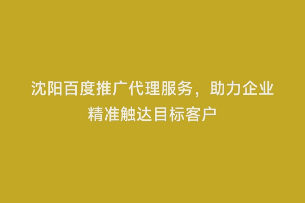 沈阳百度推广代理服务，助力企业精准触达目标客户