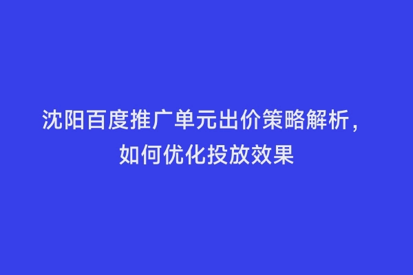 沈阳百度推广单元出价策略解析，如何优化投放效果