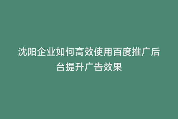 沈阳企业如何高效使用百度推广后台提升广告效果