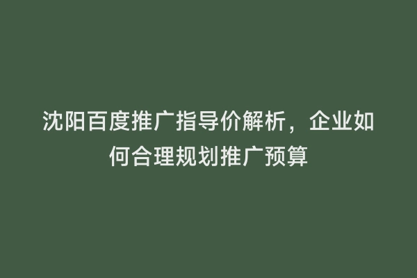 沈阳百度推广指导价解析，企业如何合理规划推广预算