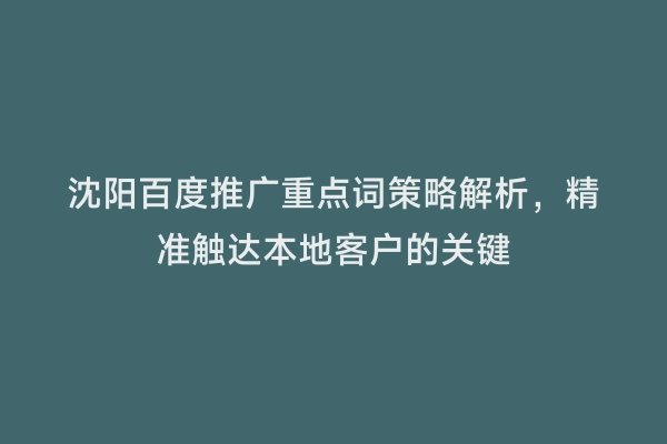 沈阳百度推广重点词策略解析，精准触达本地客户的关键