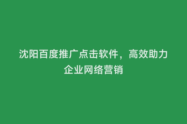 沈阳百度推广点击软件，高效助力企业网络营销