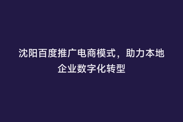 沈阳百度推广电商模式，助力本地企业数字化转型