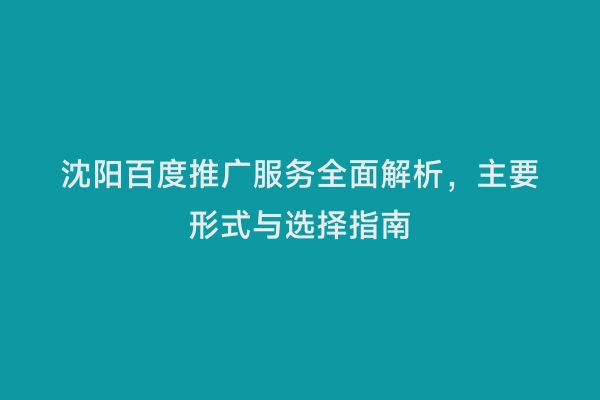 沈阳百度推广服务全面解析，主要形式与选择指南