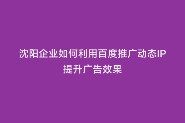 沈阳企业如何利用百度推广动态IP提升广告效果