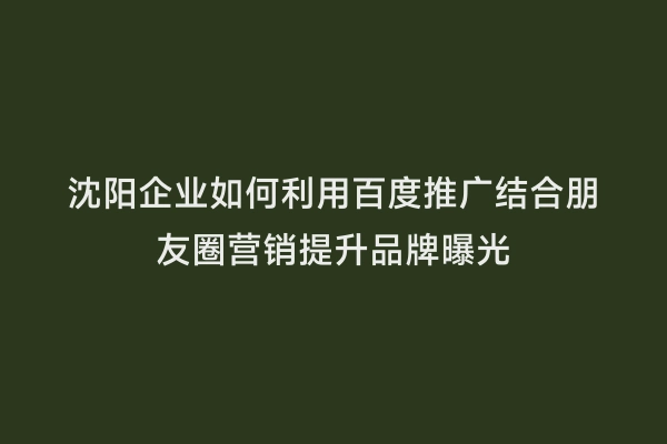 沈阳企业如何利用百度推广结合朋友圈营销提升品牌曝光