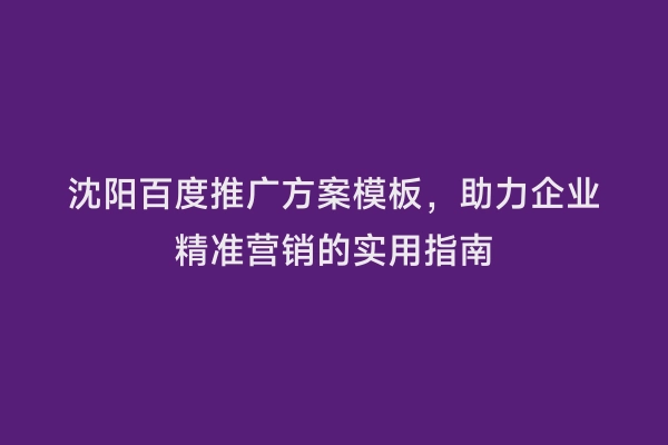 沈阳百度推广方案模板，助力企业精准营销的实用指南