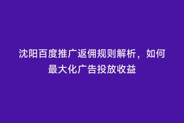 沈阳百度推广返佣规则解析，如何最大化广告投放收益