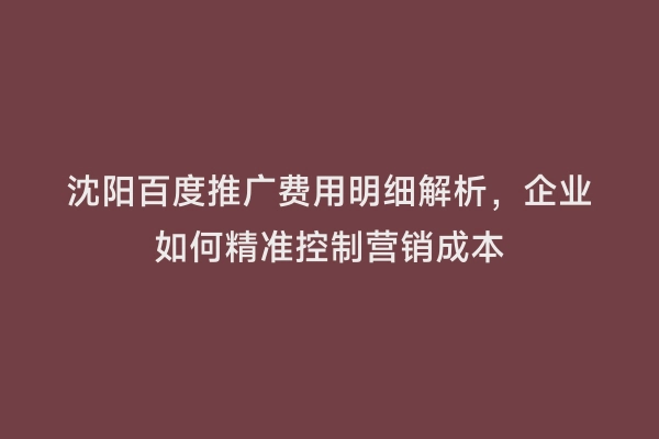 沈阳百度推广费用明细解析，企业如何精准控制营销成本