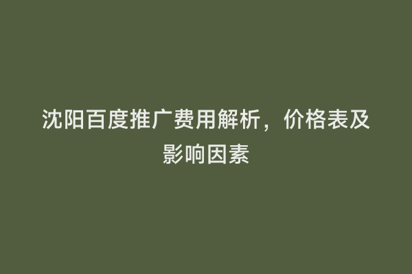 沈阳百度推广费用解析，价格表及影响因素