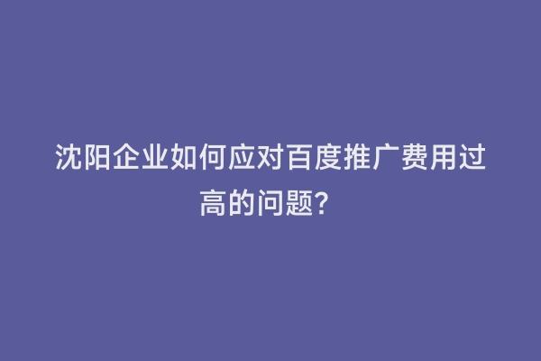 沈阳企业如何应对百度推广费用过高的问题？