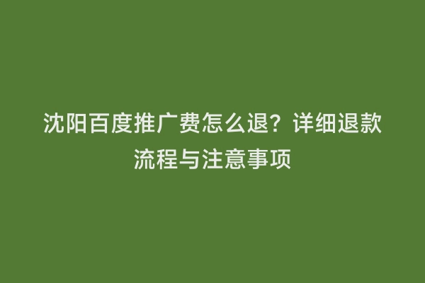 沈阳百度推广费怎么退？详细退款流程与注意事项