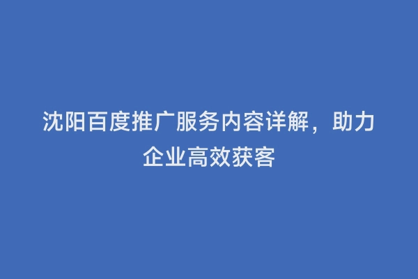沈阳百度推广服务内容详解，助力企业高效获客