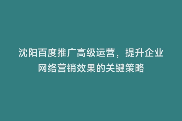 沈阳百度推广高级运营，提升企业网络营销效果的关键策略