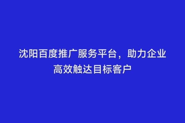 沈阳百度推广服务平台，助力企业高效触达目标客户