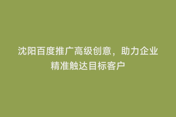 沈阳百度推广高级创意，助力企业精准触达目标客户