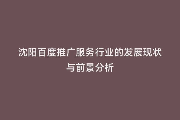 沈阳百度推广服务行业的发展现状与前景分析