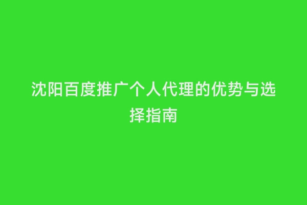 沈阳百度推广个人代理的优势与选择指南