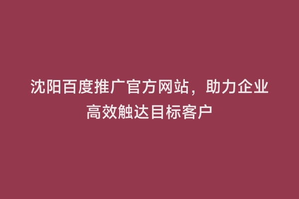 沈阳百度推广官方网站，助力企业高效触达目标客户