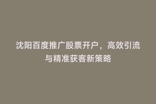 沈阳百度推广股票开户，高效引流与精准获客新策略