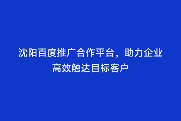 沈阳百度推广合作平台，助力企业高效触达目标客户
