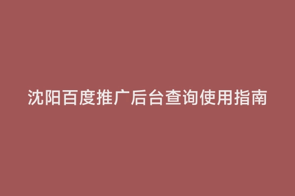 沈阳百度推广后台查询使用指南