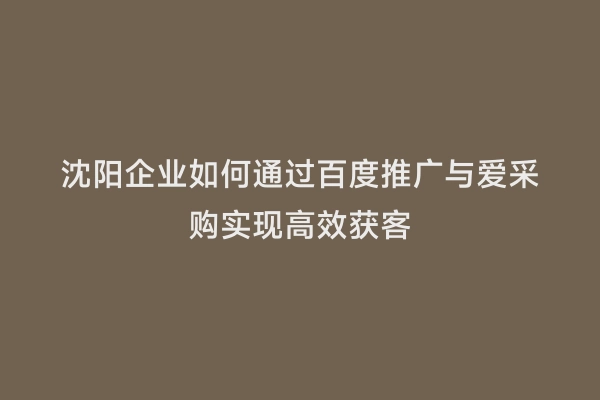 沈阳企业如何通过百度推广与爱采购实现高效获客