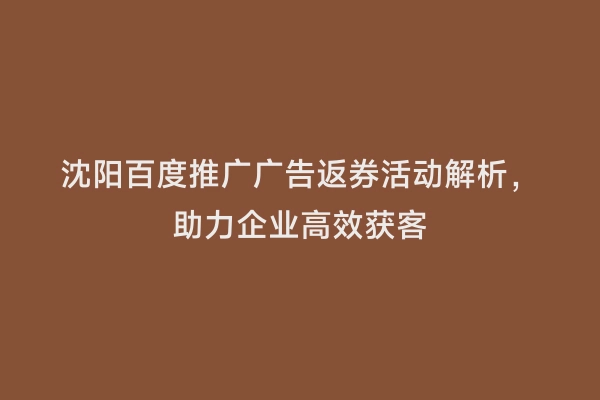 沈阳百度推广广告返券活动解析，助力企业高效获客