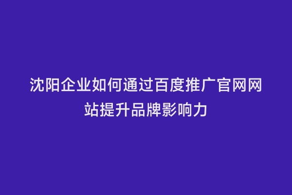 沈阳企业如何通过百度推广官网网站提升品牌影响力