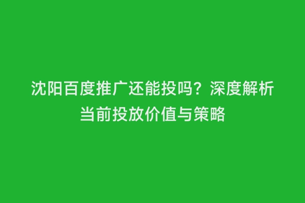 沈阳百度推广还能投吗？深度解析当前投放价值与策略
