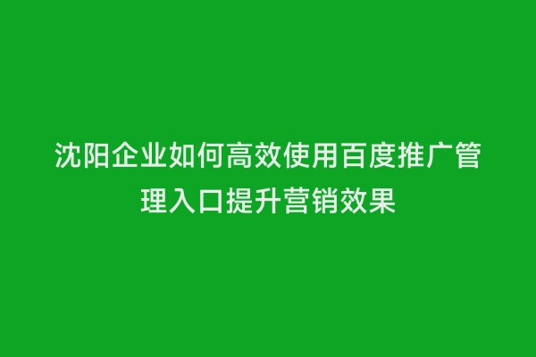 沈阳企业如何高效使用百度推广管理入口提升营销效果