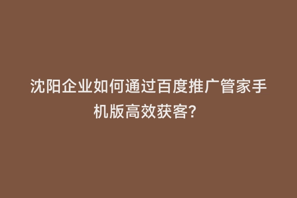 沈阳企业如何通过百度推广管家手机版高效获客？
