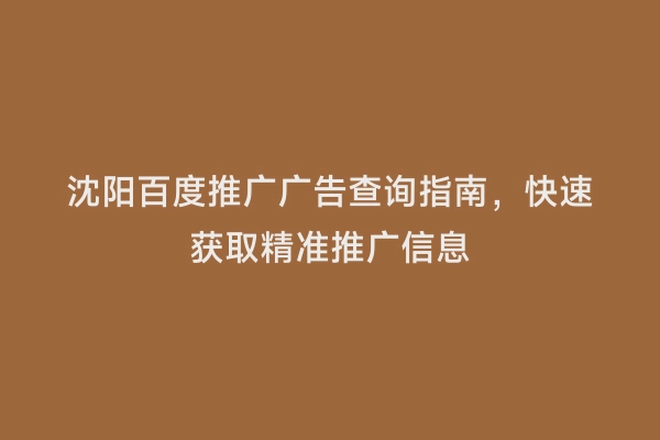 沈阳百度推广广告查询指南，快速获取精准推广信息