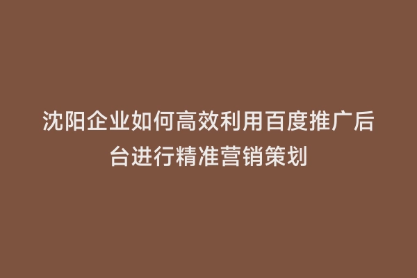 沈阳企业如何高效利用百度推广后台进行精准营销策划