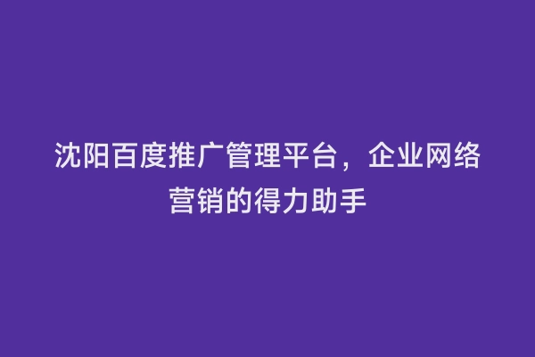 沈阳百度推广管理平台，企业网络营销的得力助手