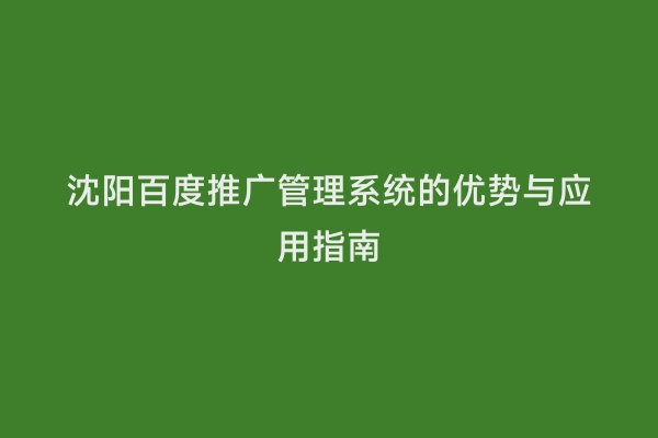 沈阳百度推广管理系统的优势与应用指南