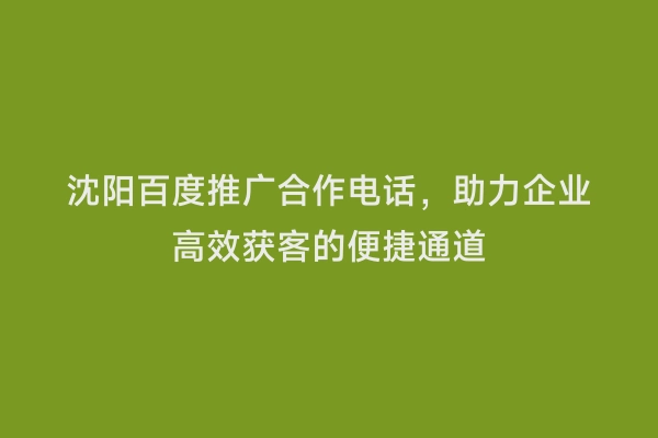 沈阳百度推广合作电话，助力企业高效获客的便捷通道