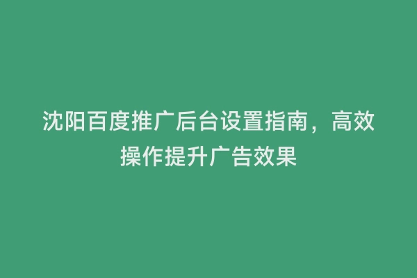 沈阳百度推广后台设置指南，高效操作提升广告效果