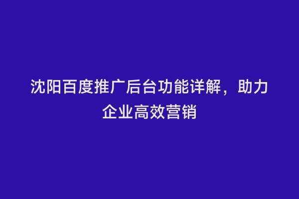 沈阳百度推广后台功能详解，助力企业高效营销