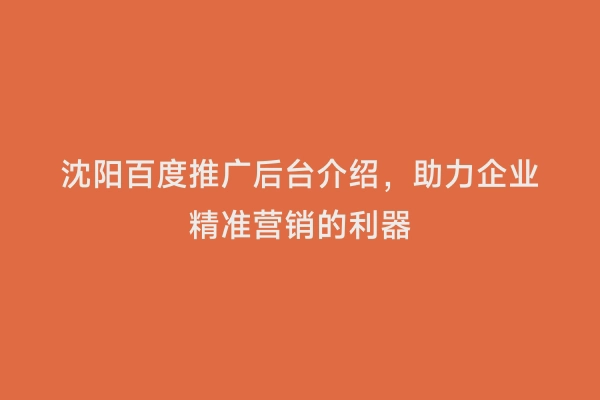沈阳百度推广后台介绍，助力企业精准营销的利器