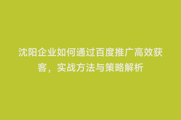 沈阳企业如何通过百度推广高效获客，实战方法与策略解析
