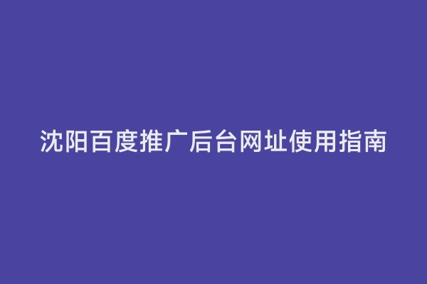 沈阳百度推广后台网址使用指南
