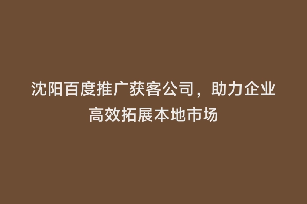 沈阳百度推广获客公司，助力企业高效拓展本地市场
