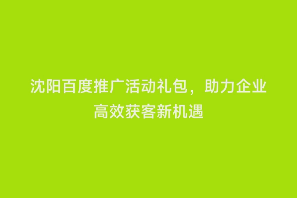 沈阳百度推广活动礼包，助力企业高效获客新机遇