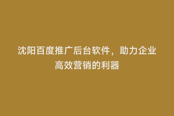 沈阳百度推广后台软件，助力企业高效营销的利器
