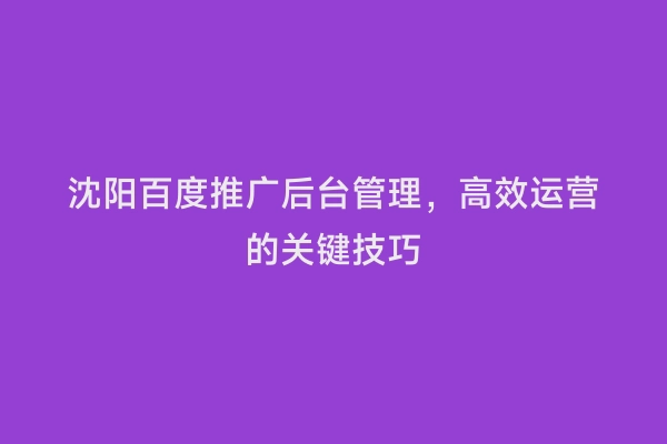 沈阳百度推广后台管理，高效运营的关键技巧