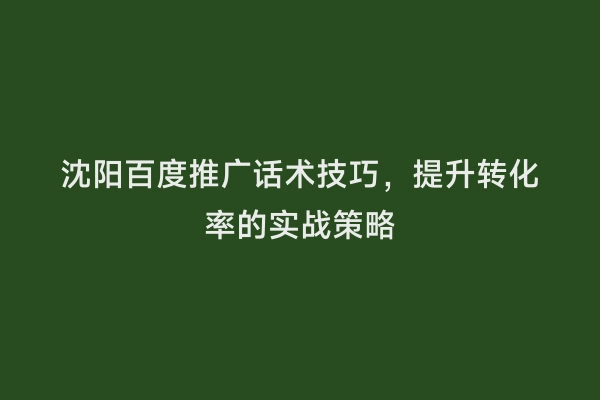 沈阳百度推广话术技巧，提升转化率的实战策略