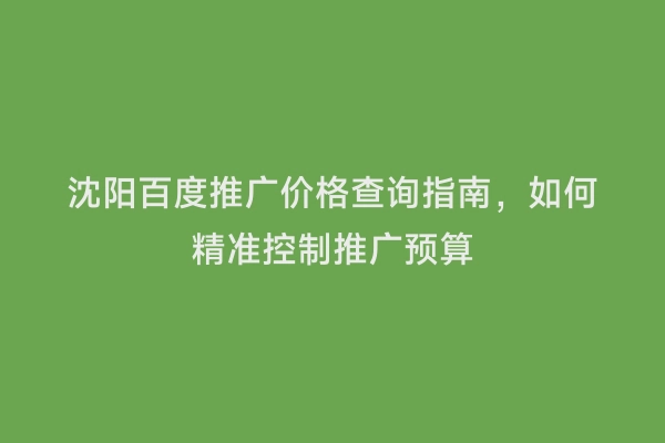 沈阳百度推广价格查询指南，如何精准控制推广预算