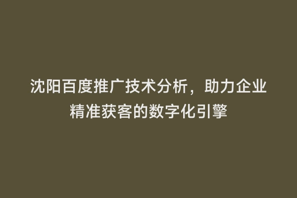 沈阳百度推广技术分析，助力企业精准获客的数字化引擎