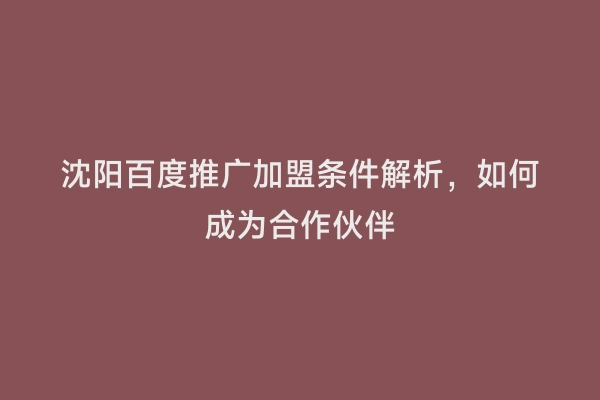 沈阳百度推广加盟条件解析，如何成为合作伙伴